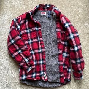 Mens fleece lined flannel shacket.